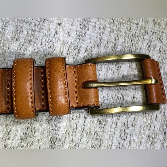 Brooks Brothers Stitched Leather Belt with Brass Buckle Size 34